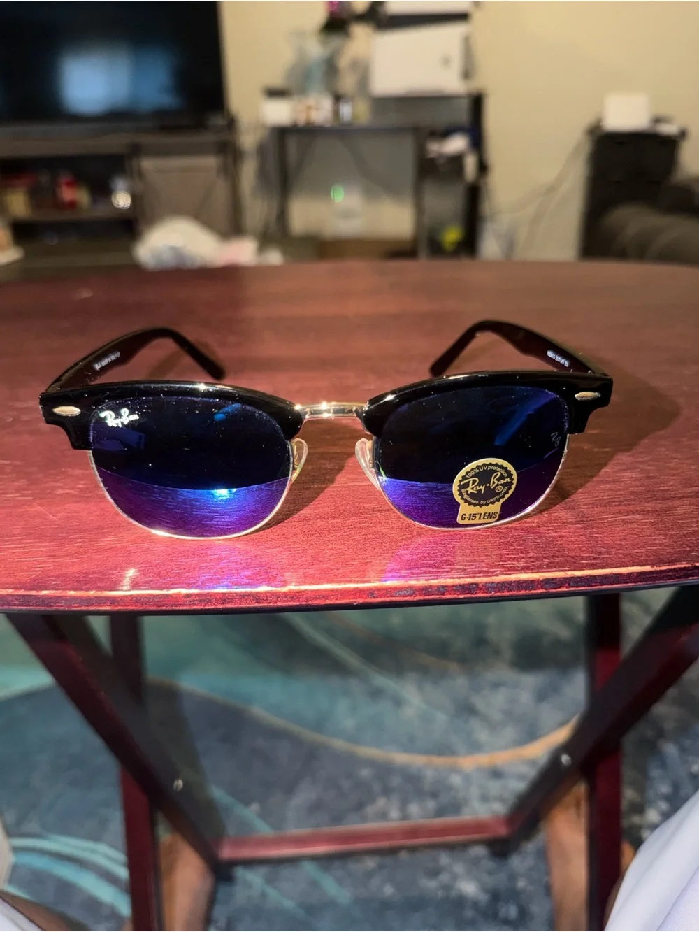 Ray-Ban Clubmaster Sunglasses - Black Frame with Blue Lenses (violet case)